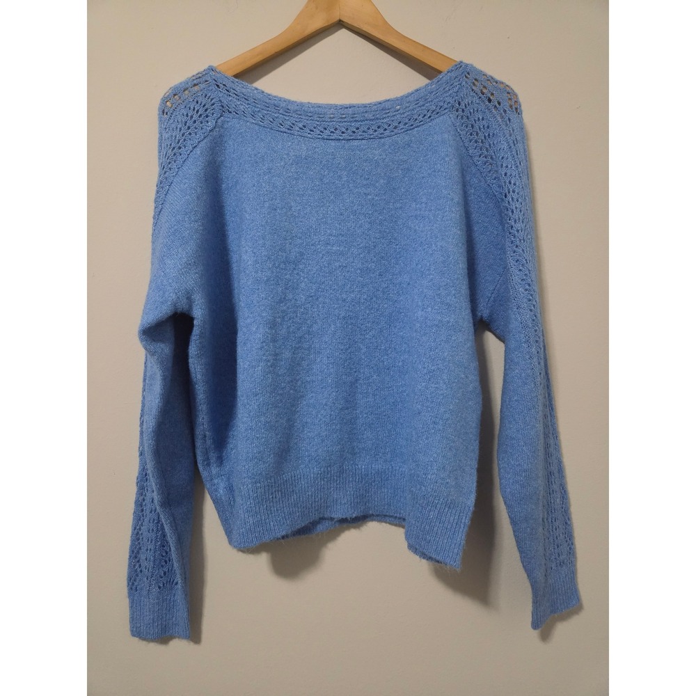 American Eagle Blue Pointelle Lace Trim Boat Neck Knit Sweater XS
